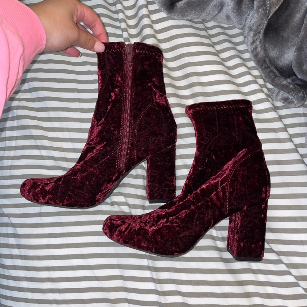 Velvet red booties